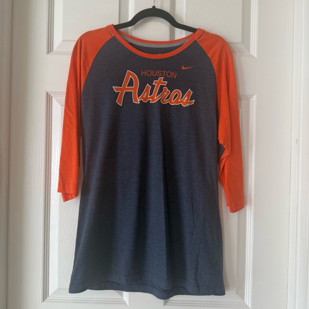 Nike Navy and Orange Women's Long Sleeve Tee